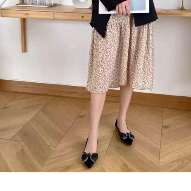 Giày nữ- gày bệt- giày nhung mũi nhọn gắn nơ xinh