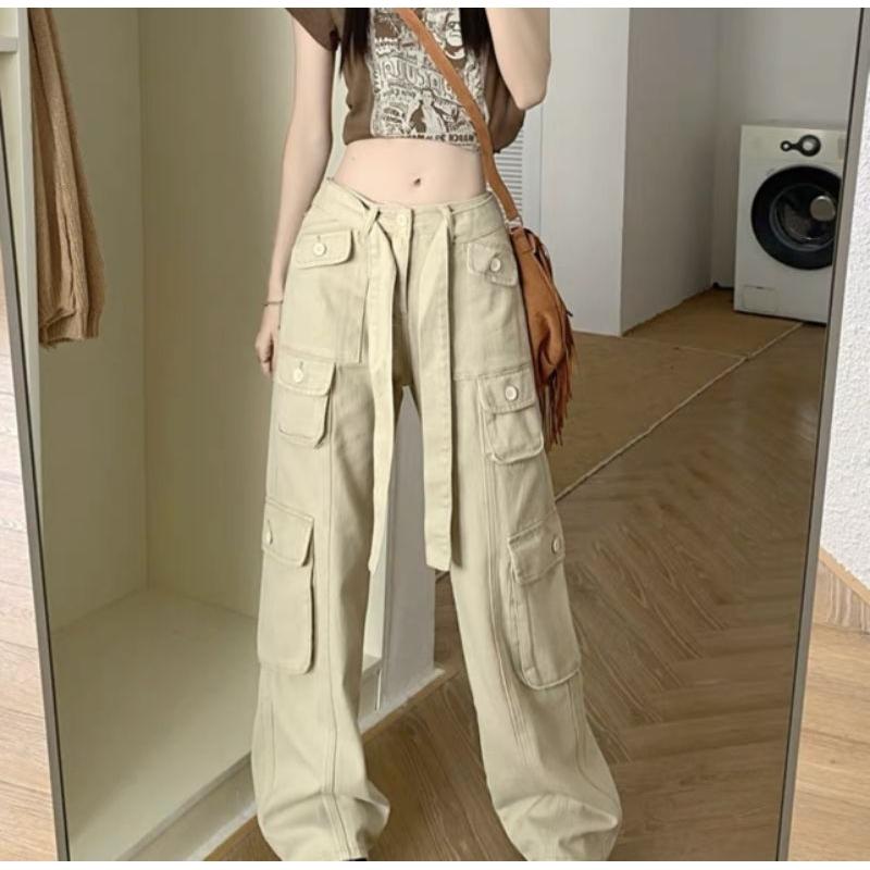 Quần kaki túi hộp Hiphop ống rộng xuông dài cargo pants trơn thời trang cho nữ/nam -hình thật