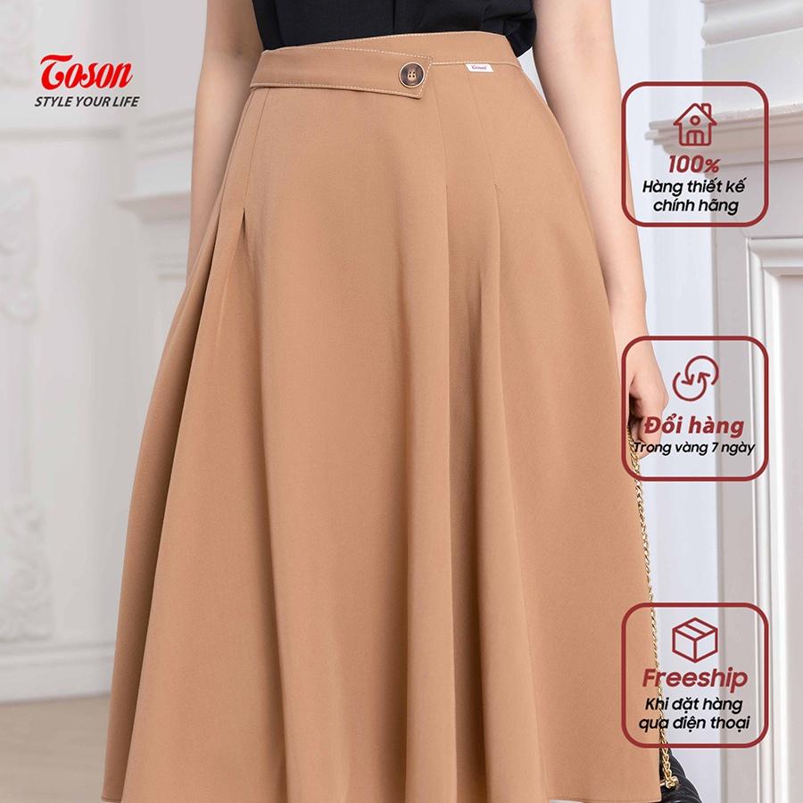 Chân váy đen , be xòe xếp ly, cạp phối đai trần chỉ đính cúc -34044 - TOSON