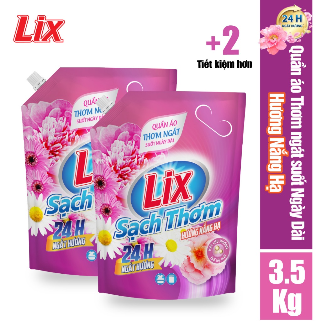 COMBO 2 túi nước giặt Lix sạch thơm hương nắng hạ (2 túi x 3.5kg) N7303