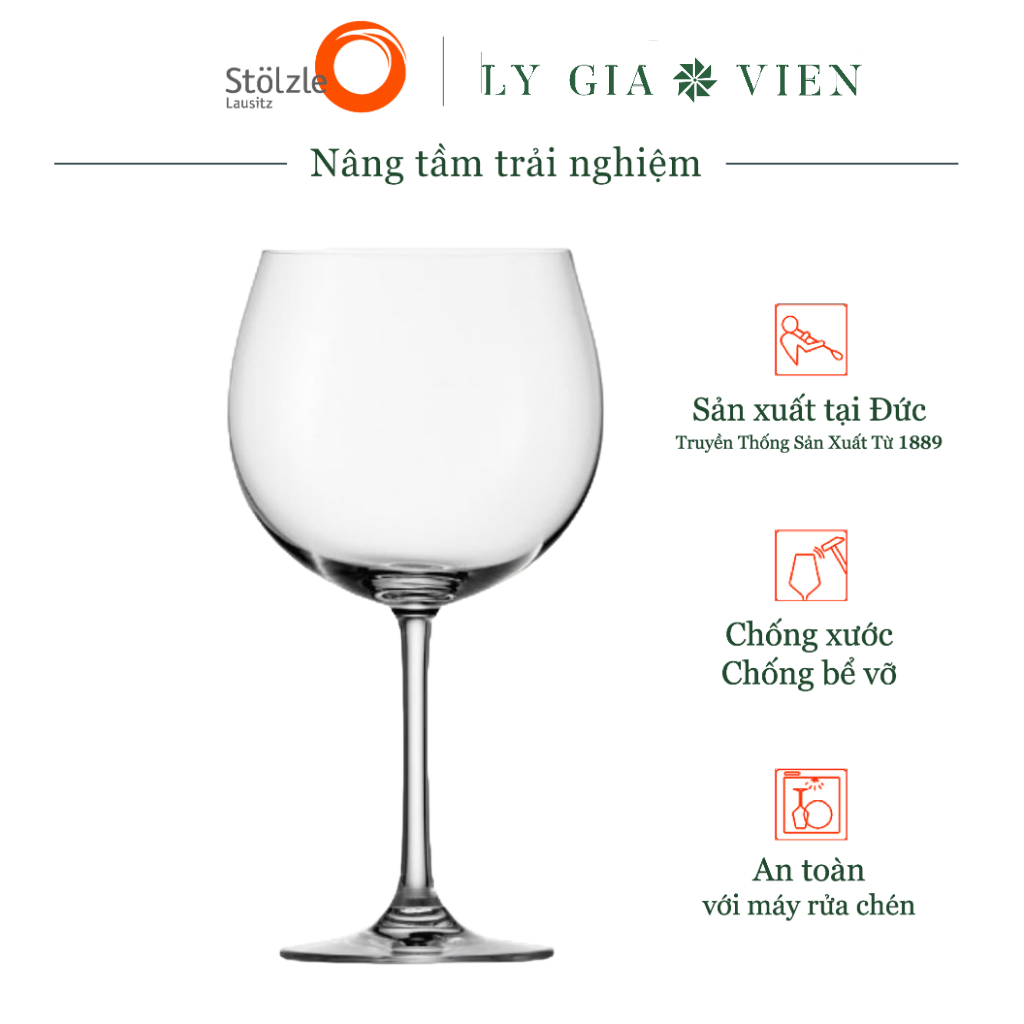 Ly Uống Vang Đỏ Burgundy Stoelzle Weinland Pinot Burgundy Glass 650ml - Thiết Kế Thanh Lịch, Mang Vẻ Đẹp Vượt Thời Gian - Thích Hợp Để Thưởng Thức Rượu Vang Đỏ, Gin & Tonic