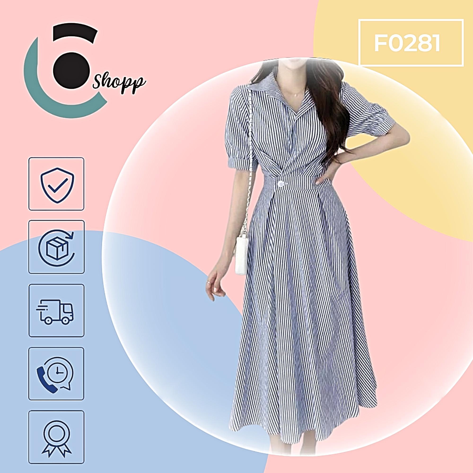 Đầm váy sơ mi nút eo cao cấp