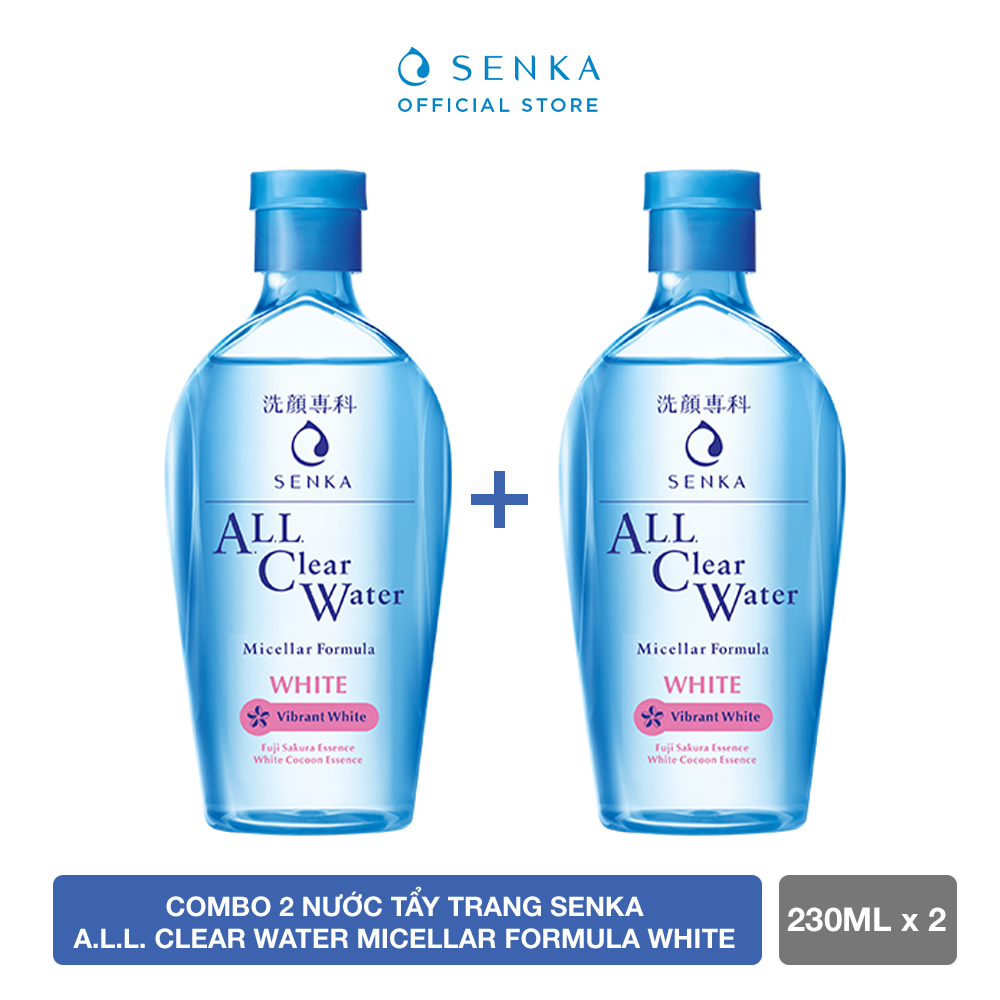 Bộ đôi Nước tẩy trang Micellar Không Cồn Sạch Sâu Giảm Thâm Sạm SENKA A.L.L CLEAR WATER WHITE 230ml