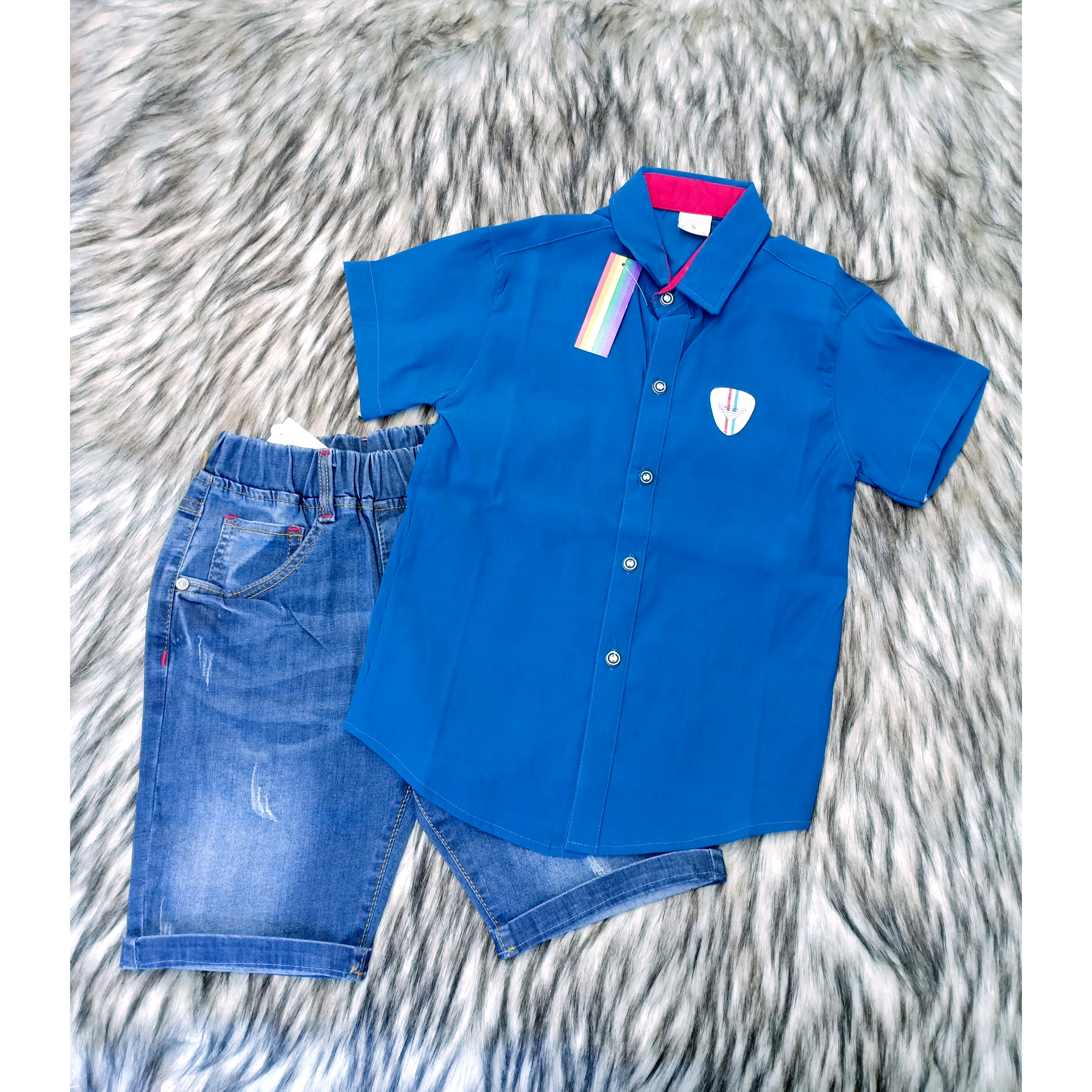 Set sơmi và quần jeans co giãn cao cấp(Màu áo ngẫu nhiên)