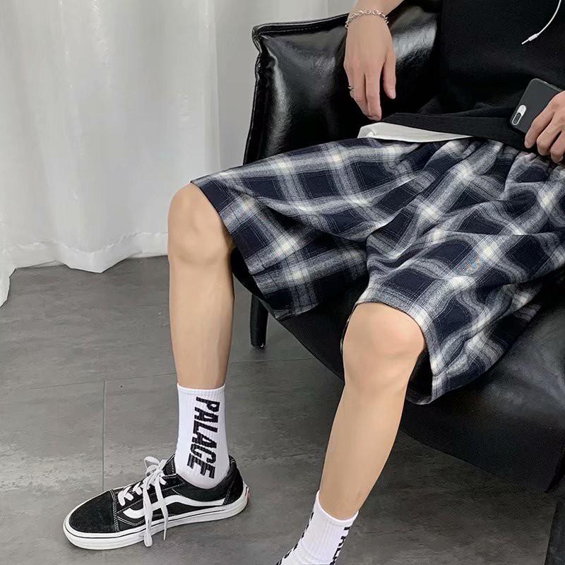 Quần Đùi Ống Rộng Họa Tiết Sọc Caro Thời Trang Cho Nam