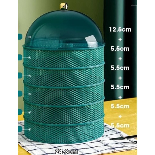 Lồng bàn lưới 5 tầng màu xanh bảo quản thức ăn tránh côn trùng, vừa làm bộ giổ đa năng tiện lợi.