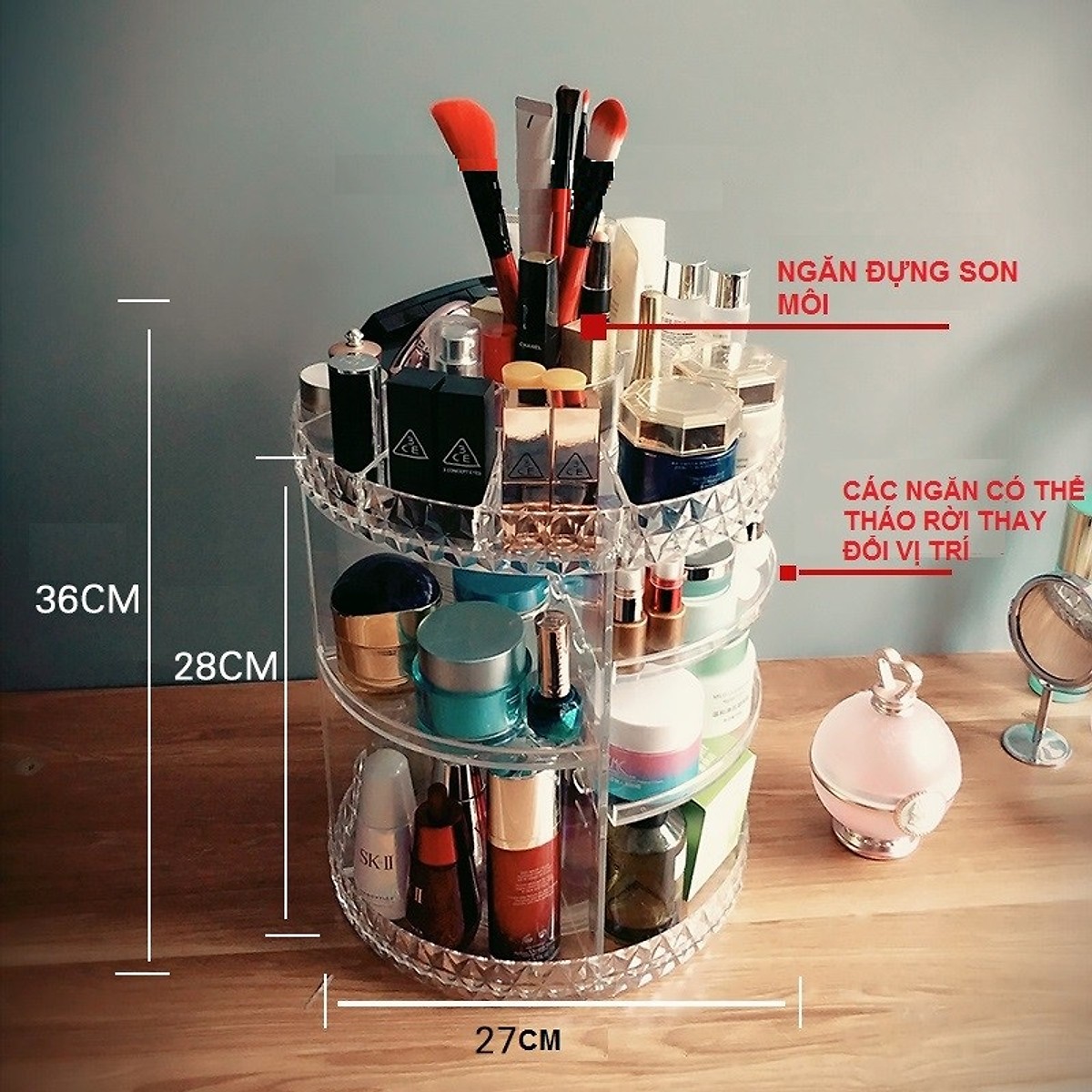Kệ mỹ phẩm MICA xoay tròn 360 độ Tặng khẩu trang 3D MASK 