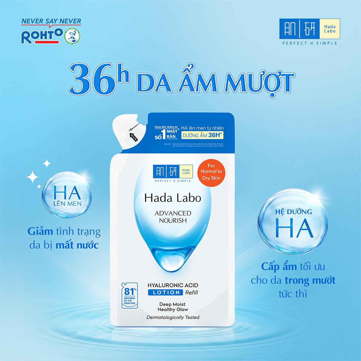 Dung dịch dưỡng ẩm Hada Labo Advance Nourish Hyaluronic Acid cho da thường, da khô 170ml (Dung dịch thay thế)