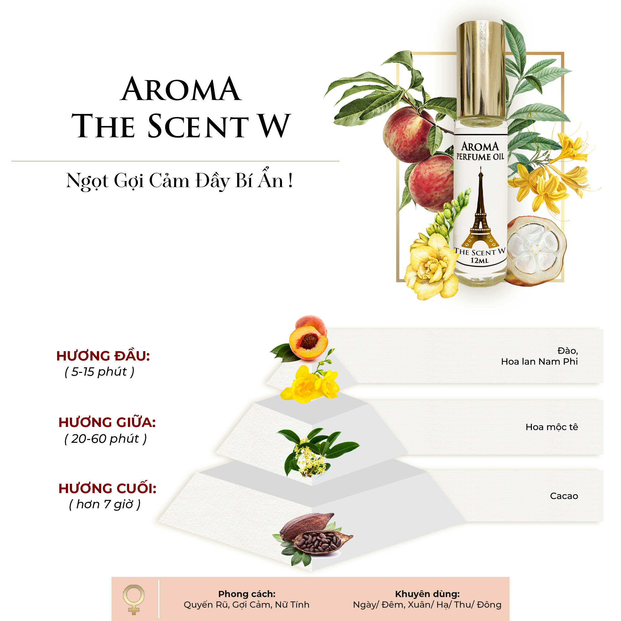 Aroma The Scent W – Tinh Dầu Nước Hoa Pháp Dạng Lăn 12ml
