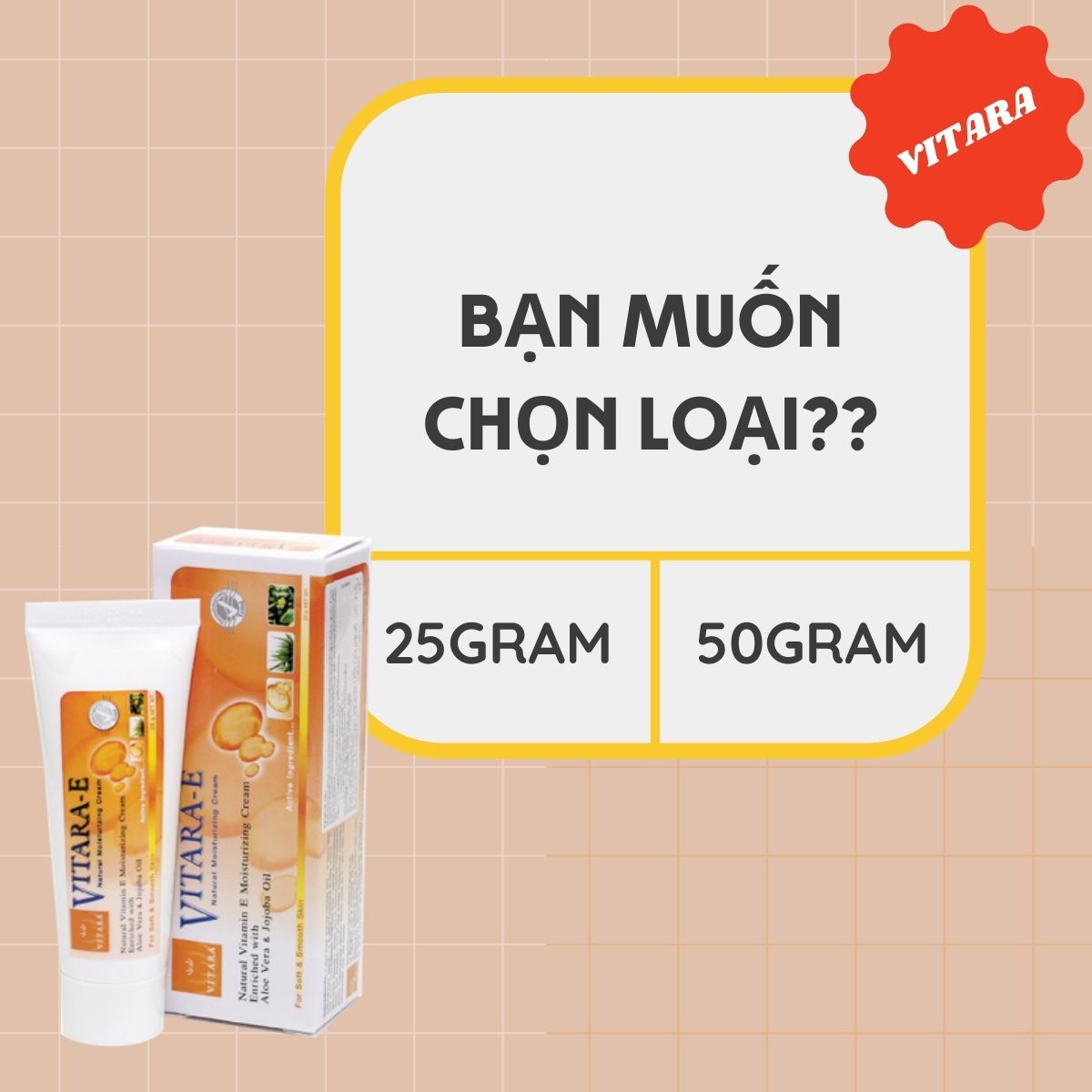 Kem dưỡng ẩm Vitara - E Cream se khít lỗ chân lông, mờ sẹo mụn, cải thiện độ đàn hồi cho da 25g