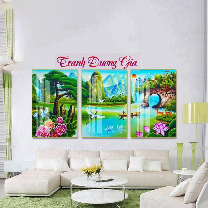 Tranh tráng gương 3D treo phòng khách mẫu đồng quê, nhẹ - bền - đẹp