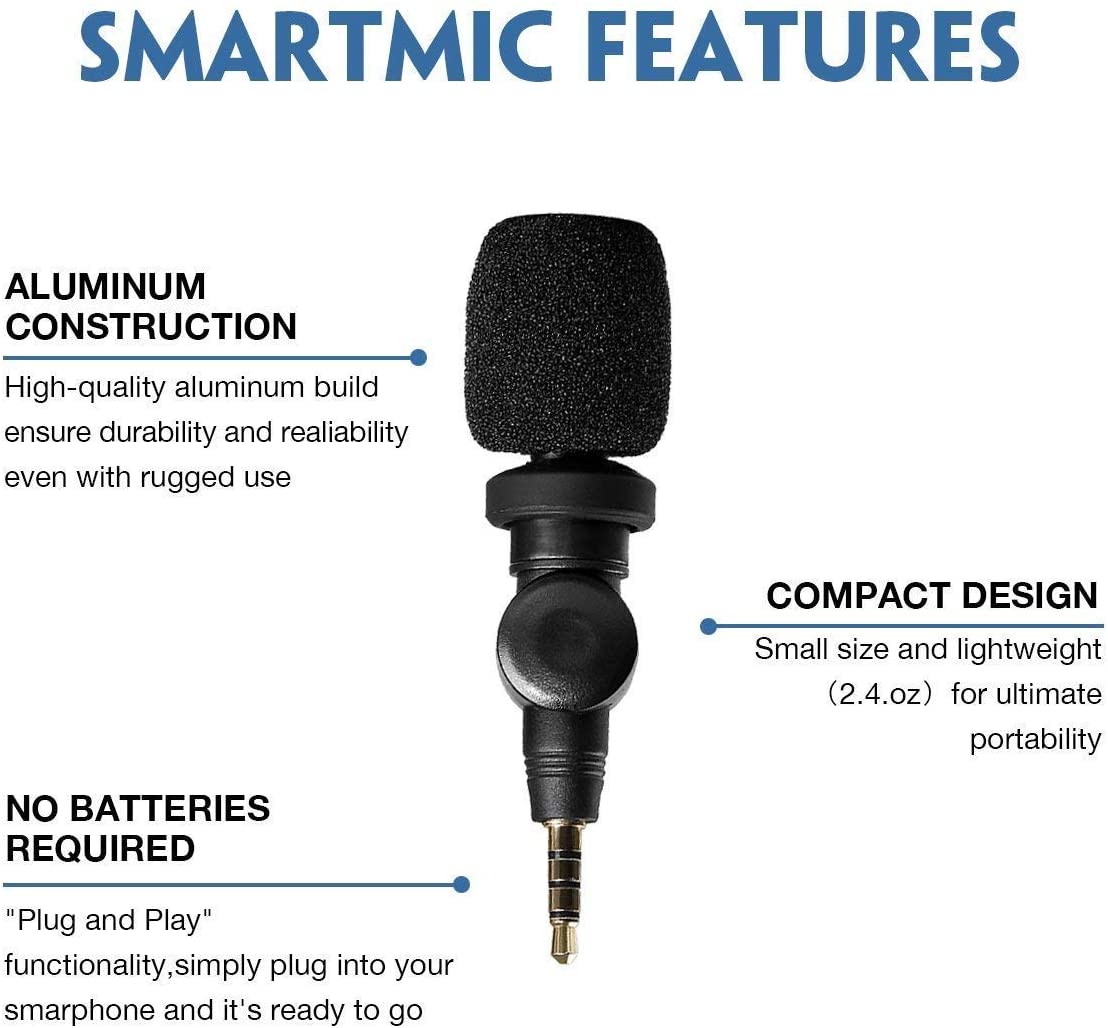 Saramonic SmartMic, Micro Thu Âm Mini Cổng 3.5mm TRRS Cho Điện Thoại - Hàng Chính Hãng