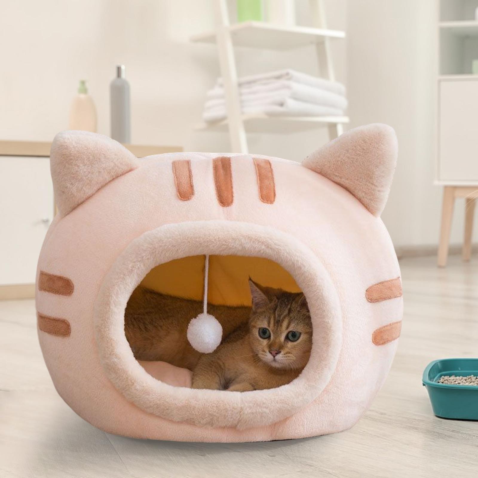 Soft Cave Cat Beds Warm Nest Semi Closed Dog Bed Kitten House Pet Supplies pink