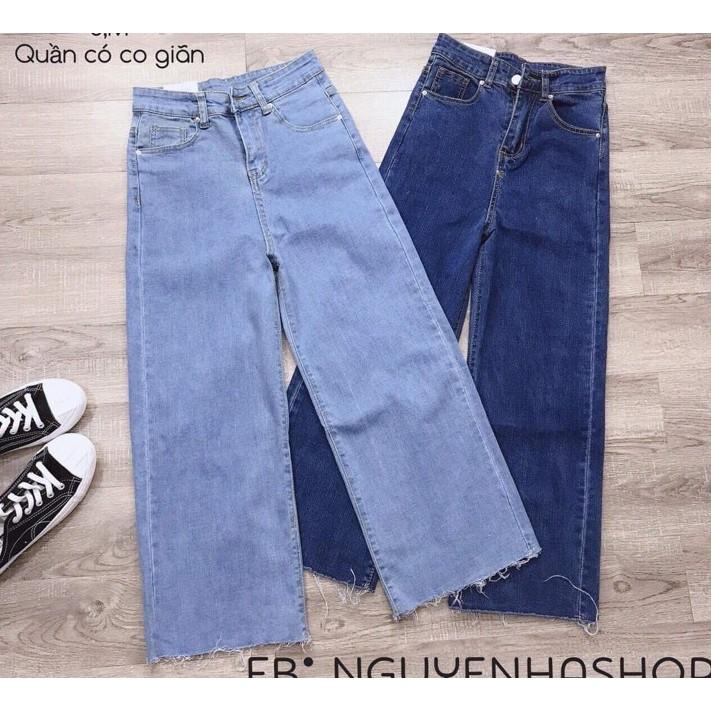 Quần jeans nữ ống rộng lai tưa