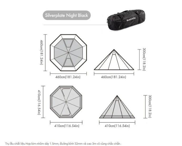 Lều Kim tự tháp bát giác cho 5-8 người Blackdog BD-ZP008