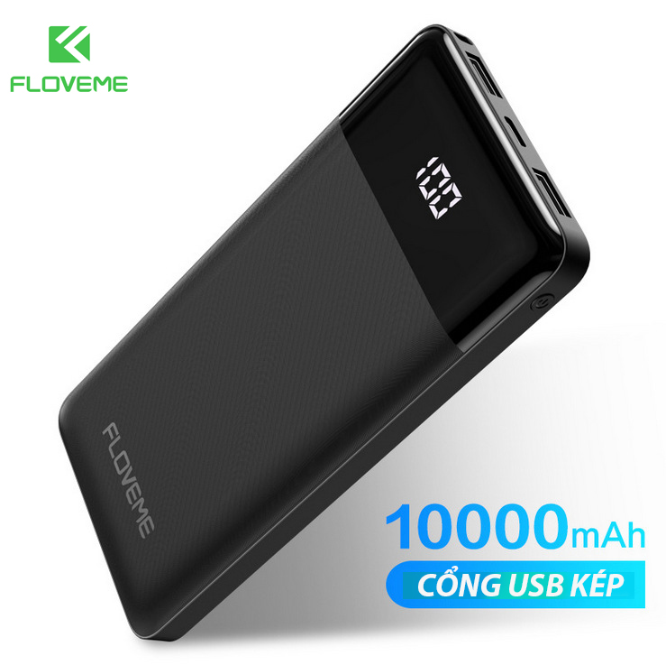 Pin sạc dự phòng 10000mAh có màn LED hình hiển thị, sạc nhanh 2.1A, đầu ra USB, đầu vào Micro + TypeC - Hàng chính hãng