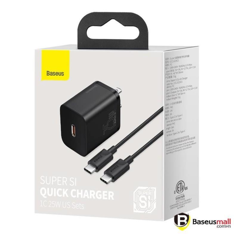 Bộ cốc sạc nhanh kèm cáp C to C Baseus Super Si Quick Charger 1C 25W Sets - Hàng chính hãng