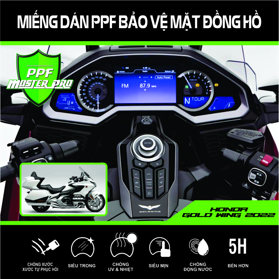 Miếng Dán PPF Bảo Vệ Mặt Đồng Hồ Xe  Honda Gold Wing 2022 | Chất Liệu Film PPF