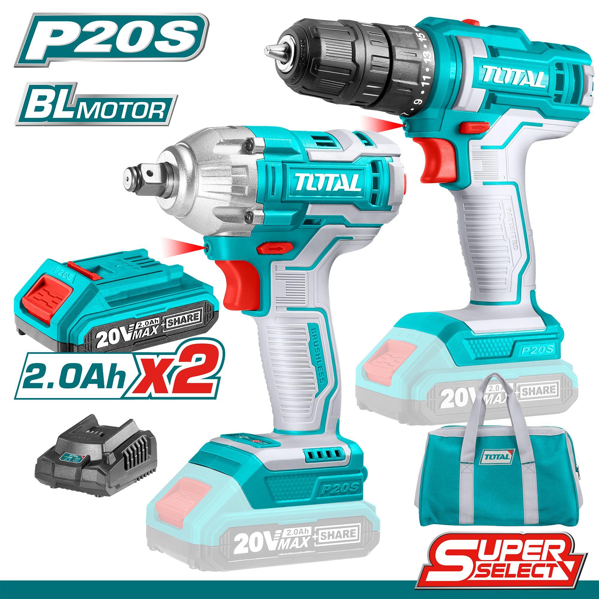 BỘ COMBO MÁY KHOAN BÚA VÀ MÁY BẮN BU LÔNG PIN 20V TOTAL TCKLI2017 - HÀNG CHÍNH HÃNG