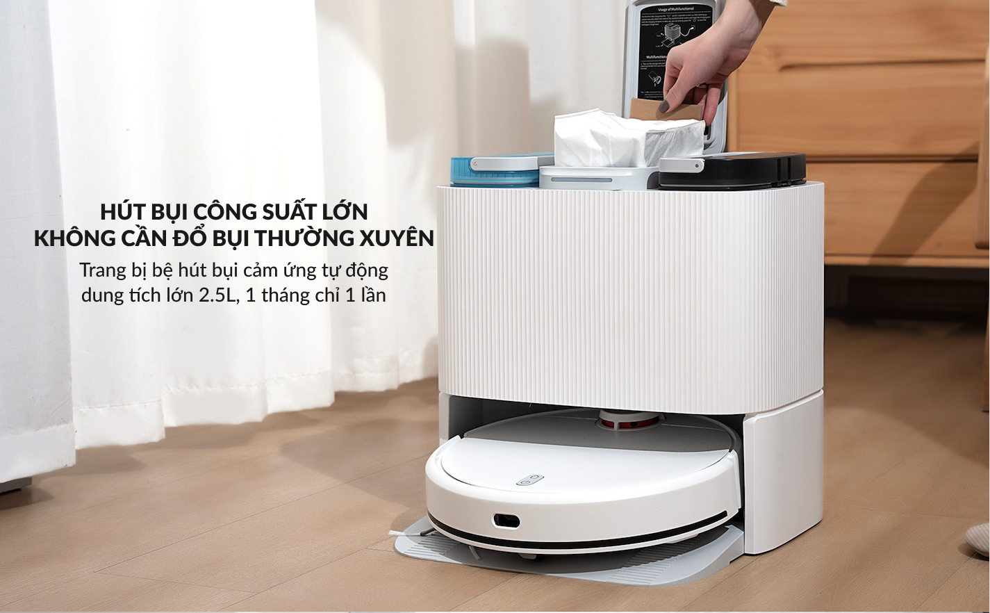 Robot hút bụi lau nhà tự động thông minh Lydsto W3 lức hút 5000Pa diện tích hoạt động 200m2 - Hàng chính hãng