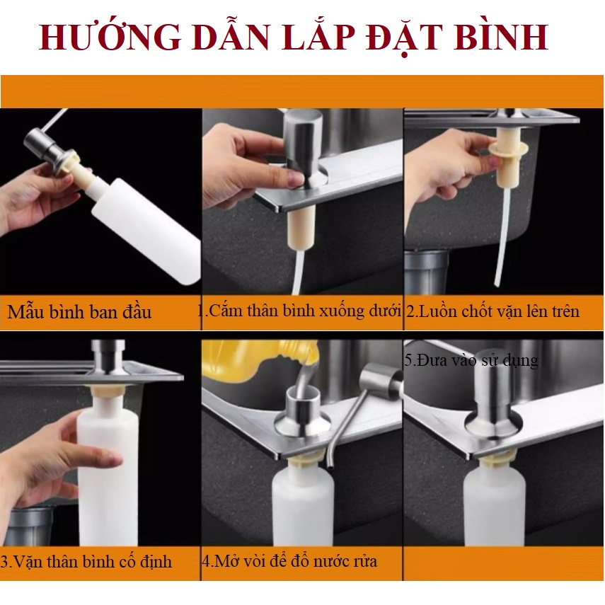 Bình đựng nước rửa chén gắn chậu rửa đầu vòi xịt Inox 304 Cao cấp - Dung tích 330ml