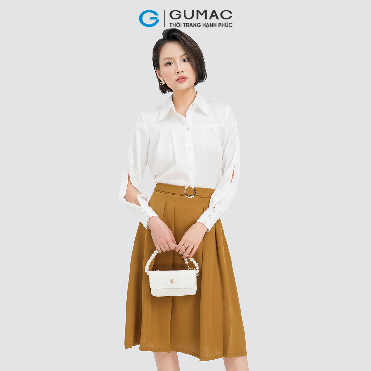 Áo sơ mi nữ tay dài xếp ly thanh lịch thời thượng GUMAC AD04018