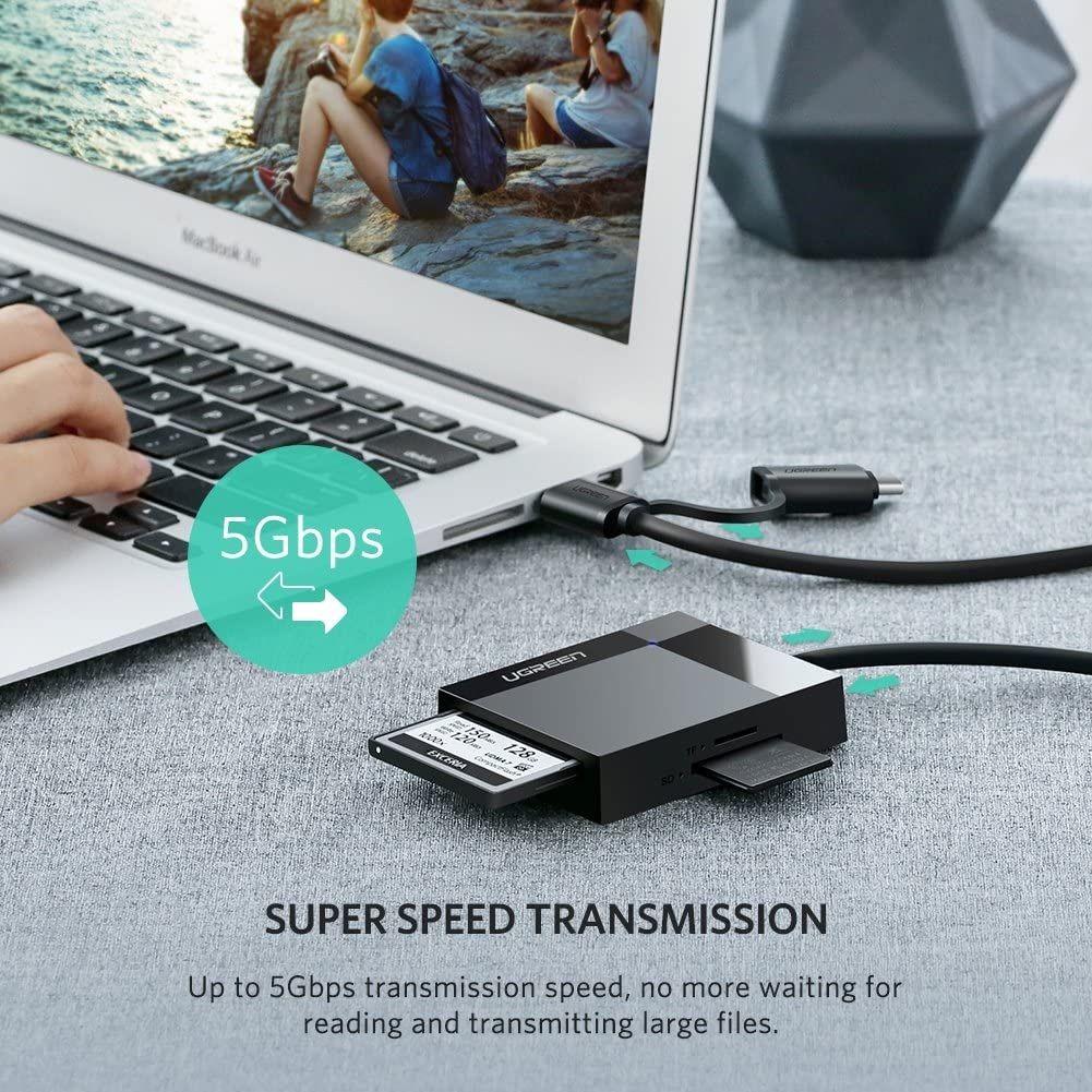 Ugreen UG40755CR125TK 0.5M Đầu Đọc Thẻ Usb 3.0 Đa Năng Kèm Cổng nối Type C 50CM - HÀNG CHÍNH HÃNG