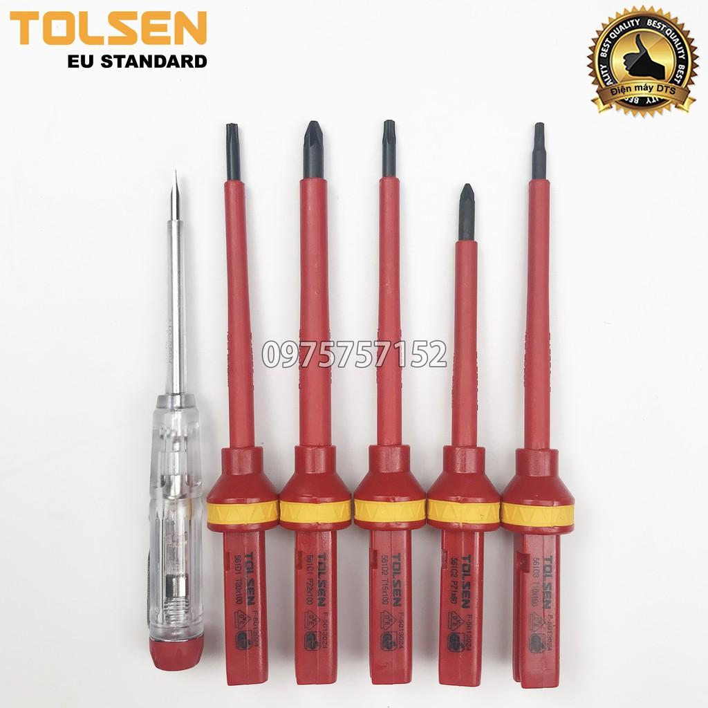 Bộ tô vít cách điện VDE GS 1000V Tolsen 13 chi tiết tuốc nơ vít dẹp bake, tô vít thử điện – Tiêu chuẩn xuất khẩu Châu Âu