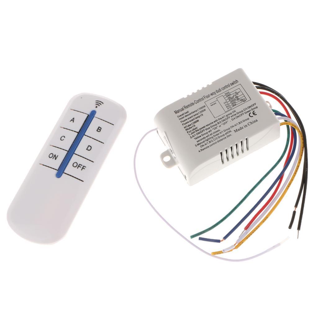 4 Way ON/OFF Light Switch RF Remote Controlled Switch Receiver+Transmitter