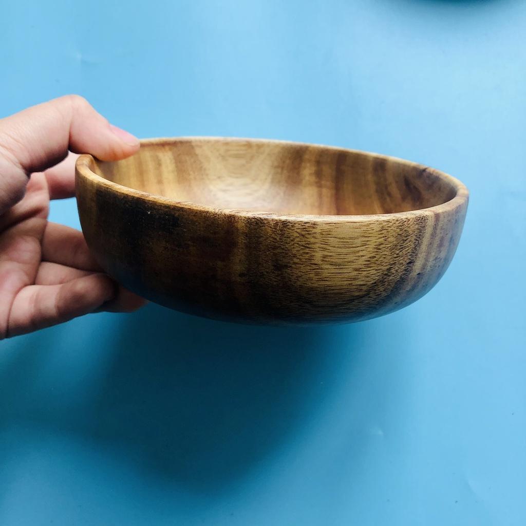 BÁT GỖ KEO Nâu Tự Nhiên 14x4cm, Bát Gỗ Tự Nhiên Trộn Salad Hoa Quả, Chụp Ảnh Decor