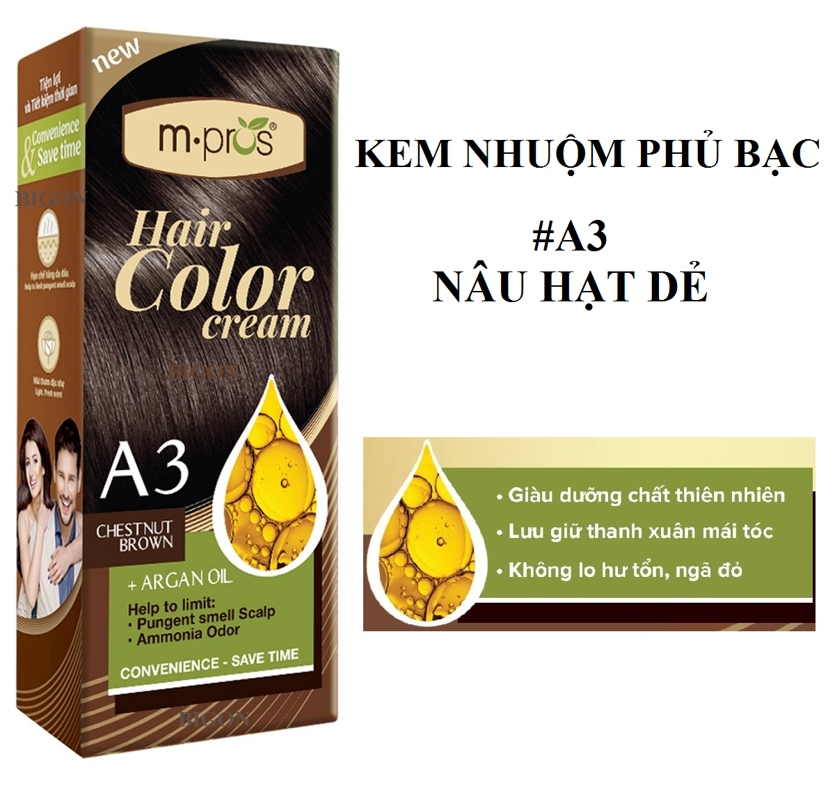 Kem Nhuộm Phủ Bạc M.Pros A3 - Nâu Hạt Dẻ