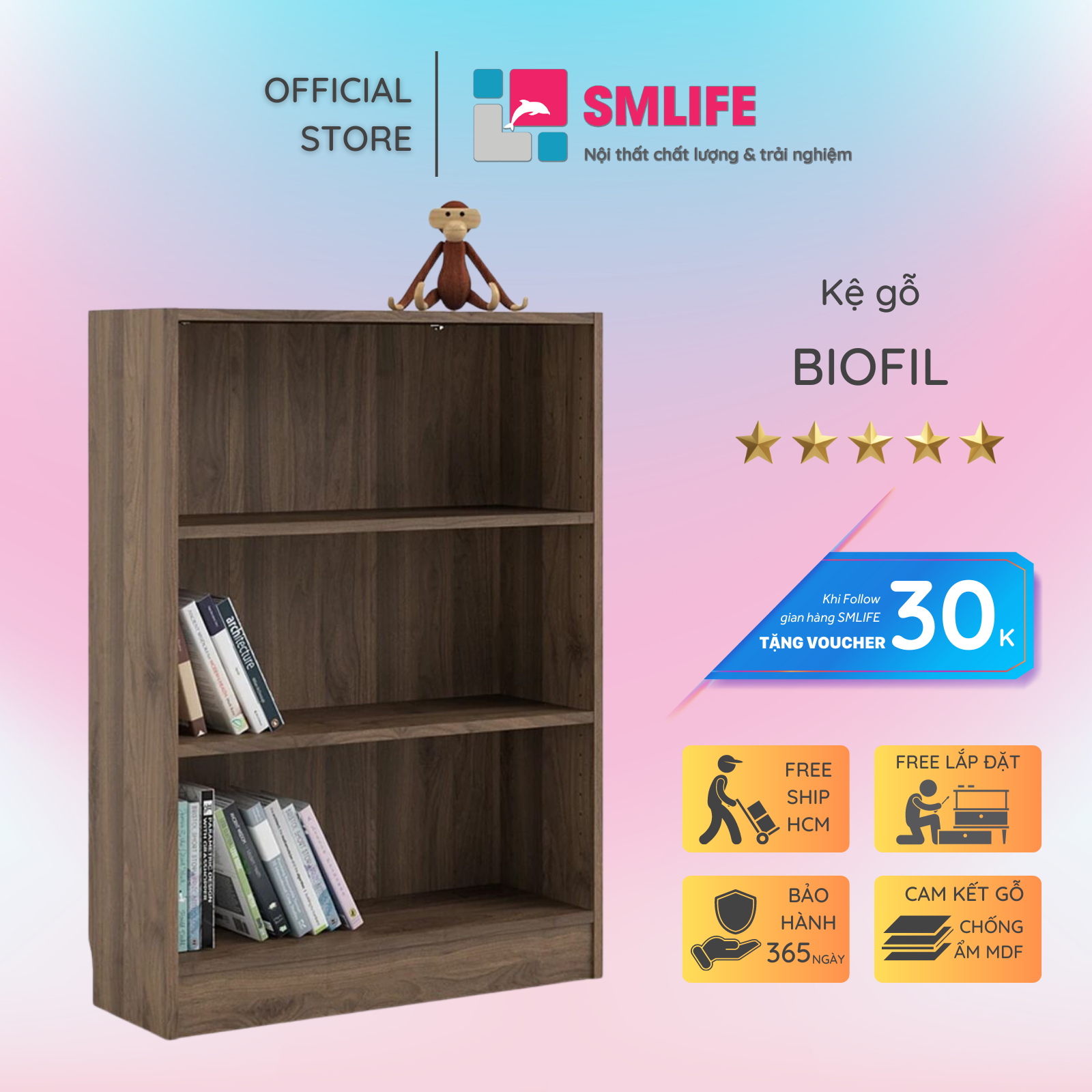 Giá đỡ sách bằng gỗ thiết kế linh hoạt SMLIFE Biofil