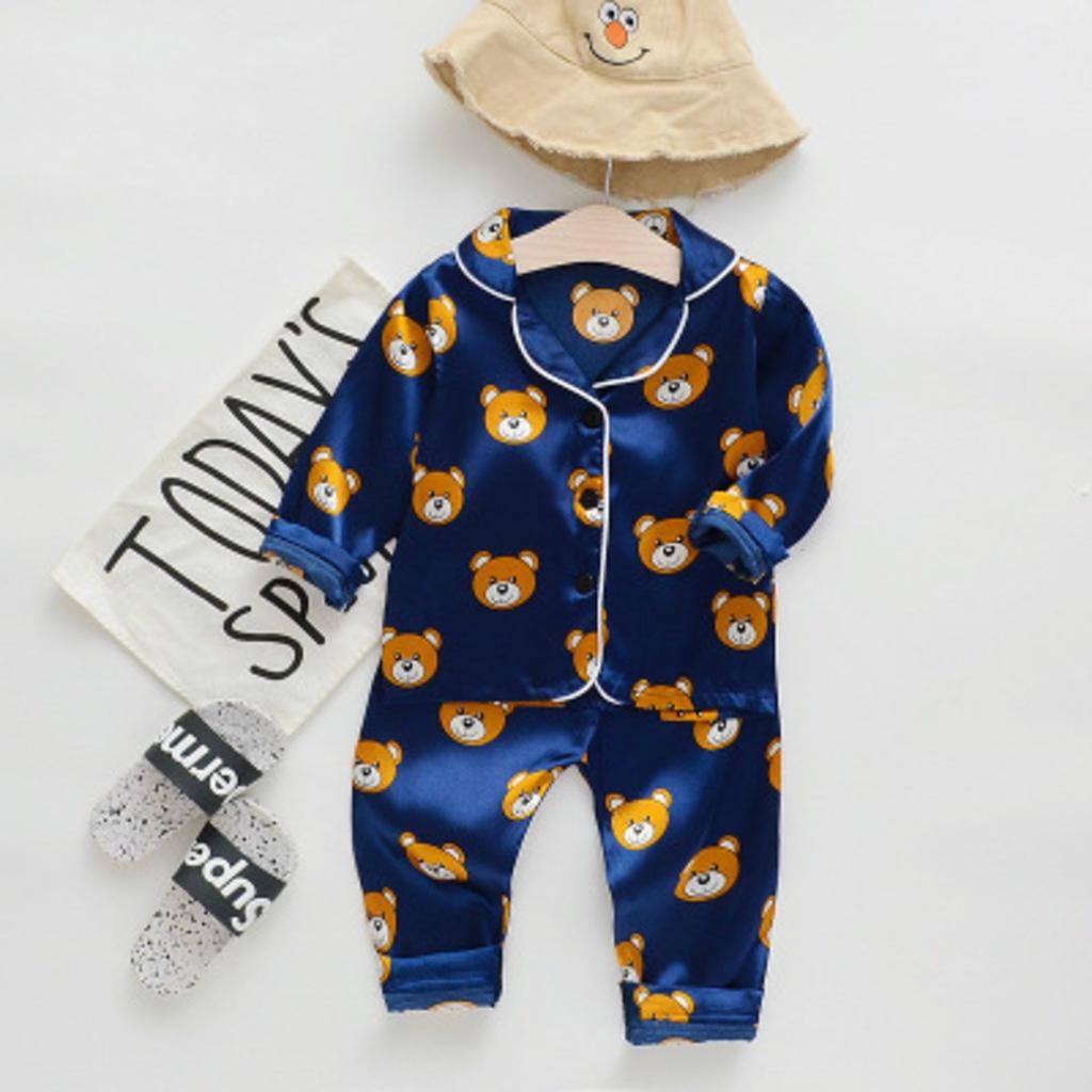 Set Quần Áo Trẻ Em In Hình Gấu Cute Bộ Đồ Ngủ Pijama Cho Bé Trai Bé Gái Dài Tay Thoáng Mát Size Từ 7-28kg - SUMO KIDS