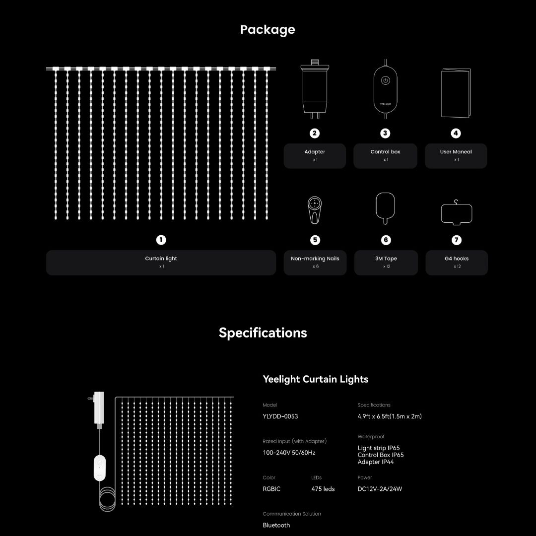 Đèn rèm trang trí Yeelight Curtain Light - 16 triệu màu, Đồng bộ nhạc, Nhiều hiệu ứng - Hàng chính hãng