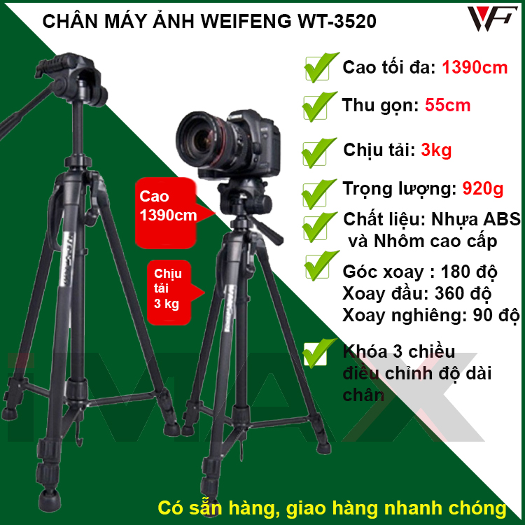 Hình ảnh Chân Máy Ảnh Tripod WEIFENG WT-3520 - Hàng nhập khẩu