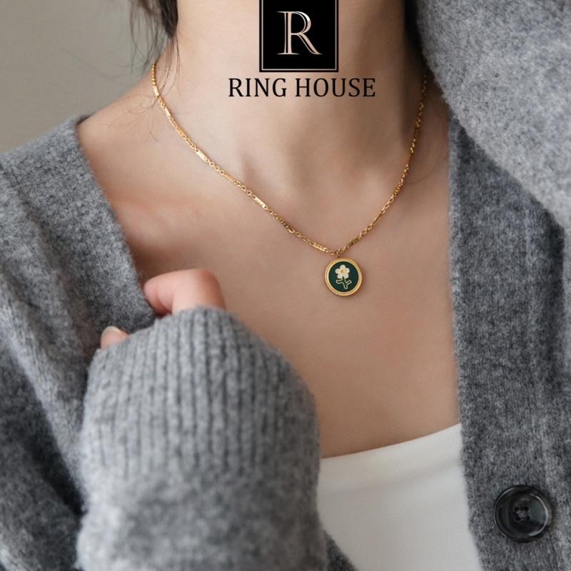 Dây Chuyền Nữ Mặt Tròn Hoa Xanh Đẹp Vintage Ring House