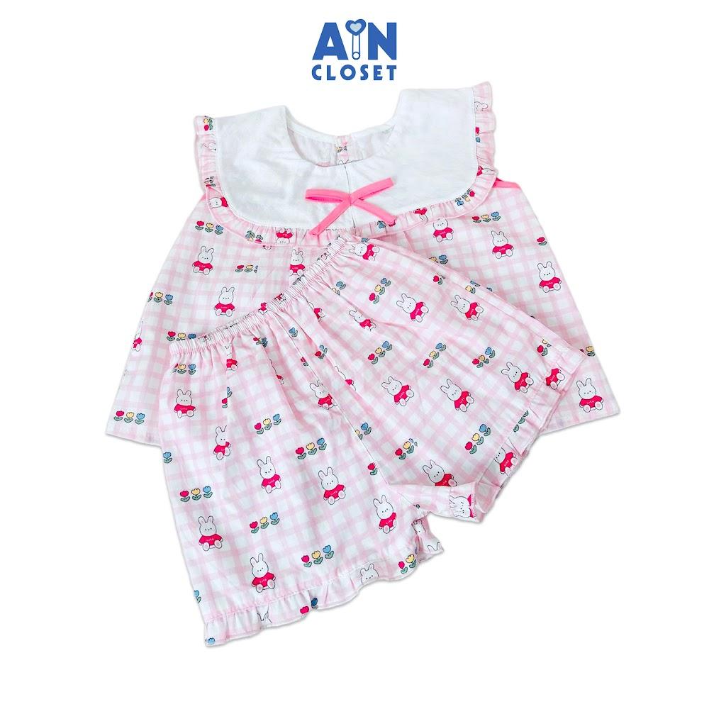 Bộ quần áo Ngắn bé gái họa tiết Thỏ Nhí Hồng Cotton - AICDBGKQ3JBH - AIN Closet