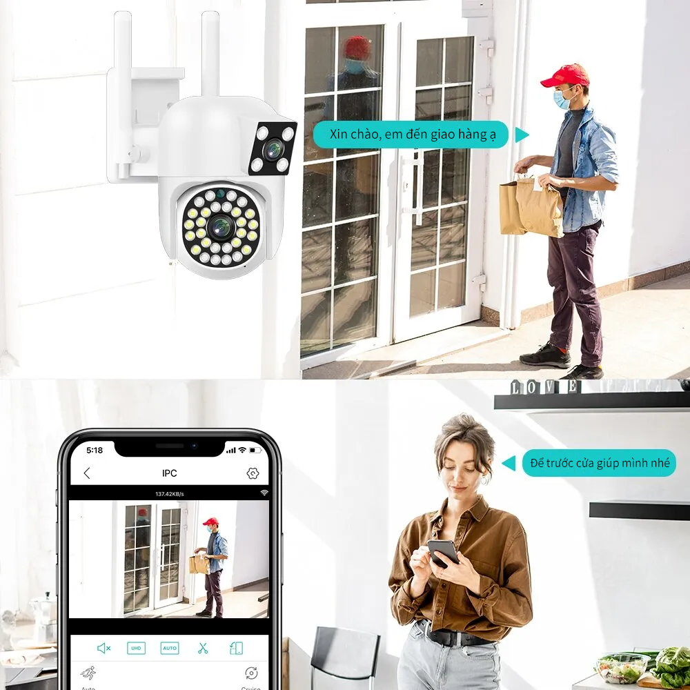 Camera Wifi IPC360 Home PC206, ống kính kép 1080P (FHD), màn hình đôi , chống nước IP66 dùng cho ngoài trời (Hàng nhập khẩu)