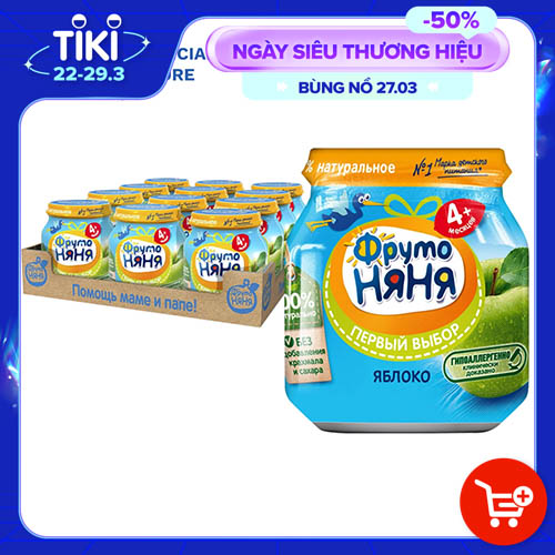 Thùng 12 lọ Trái cây nghiền vị táo FrutoNyanya 100g/lọ