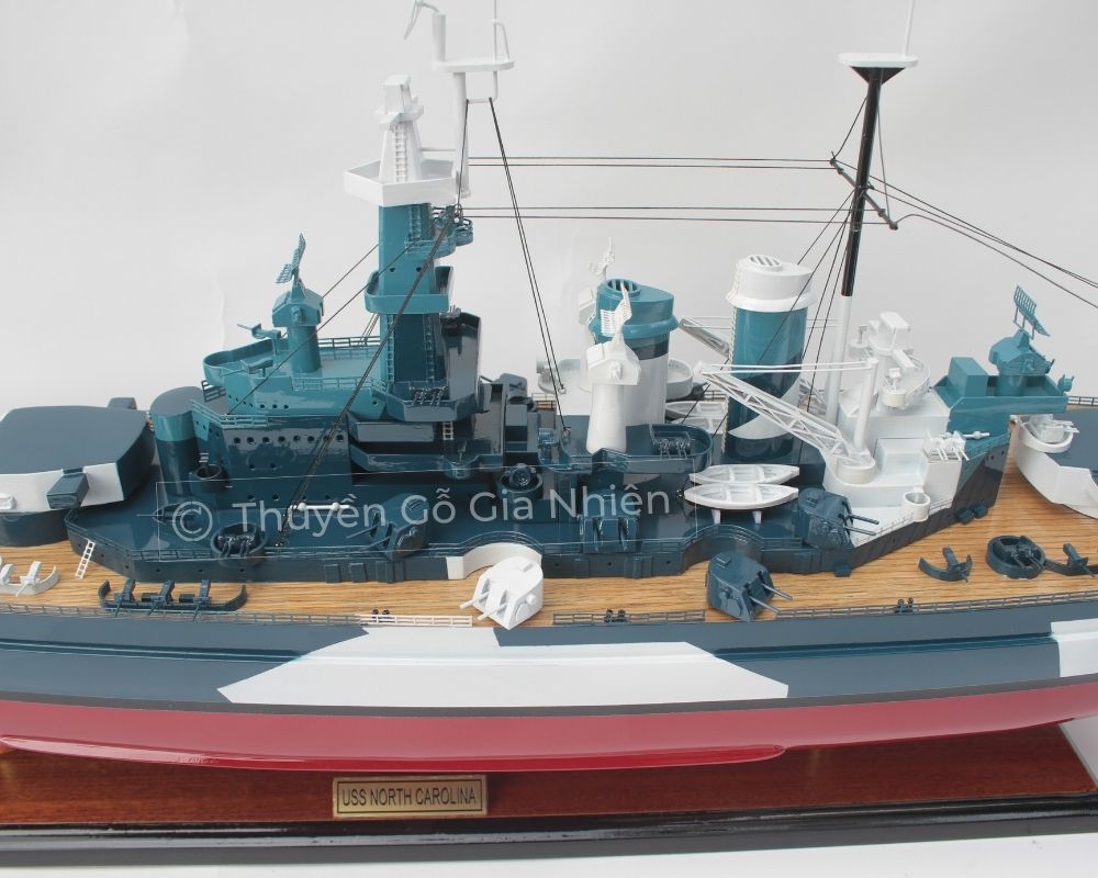 Mô Hình Thuyền Gỗ Phong Thủy Dạng Thuyền Chiến USS NORTH CAROLINA Chính Hãng Hàng Xuất Khẩu Chất Lượng Cao