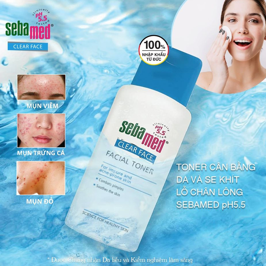 Nước Hoa Hồng Cân Bằng Da Và Se Khít Lỗ Chân Lông Cho Da Mụn Sebamed Clear Face Deep Cleansing Facial Toner Ph5.5 Chai 150ml Từ Đức