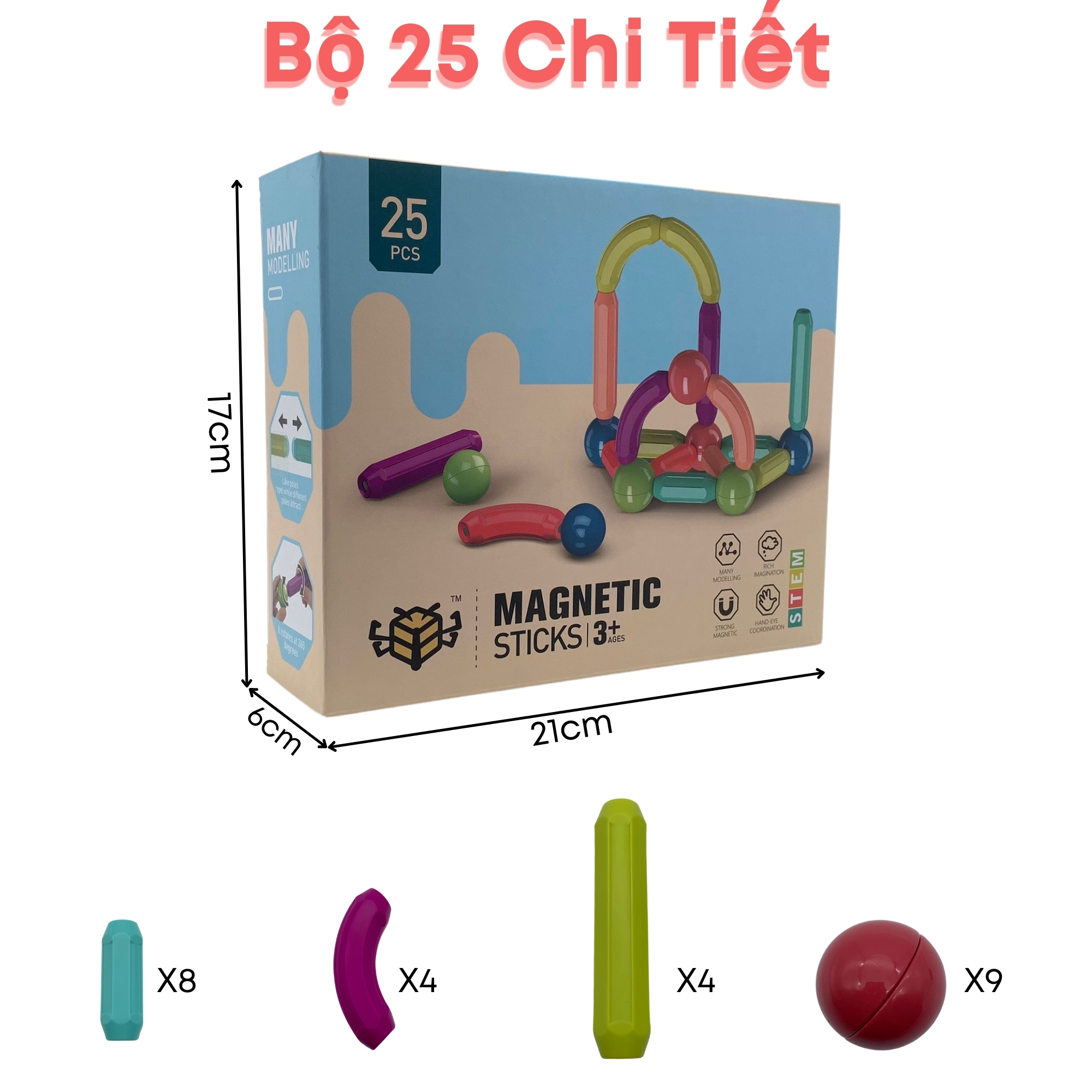 Đồ Chơi Trí Tuệ Xếp Hình Nam Châm Chất Liệu Nhựa Cao Cấp - Magnetic Sticks Puzzle