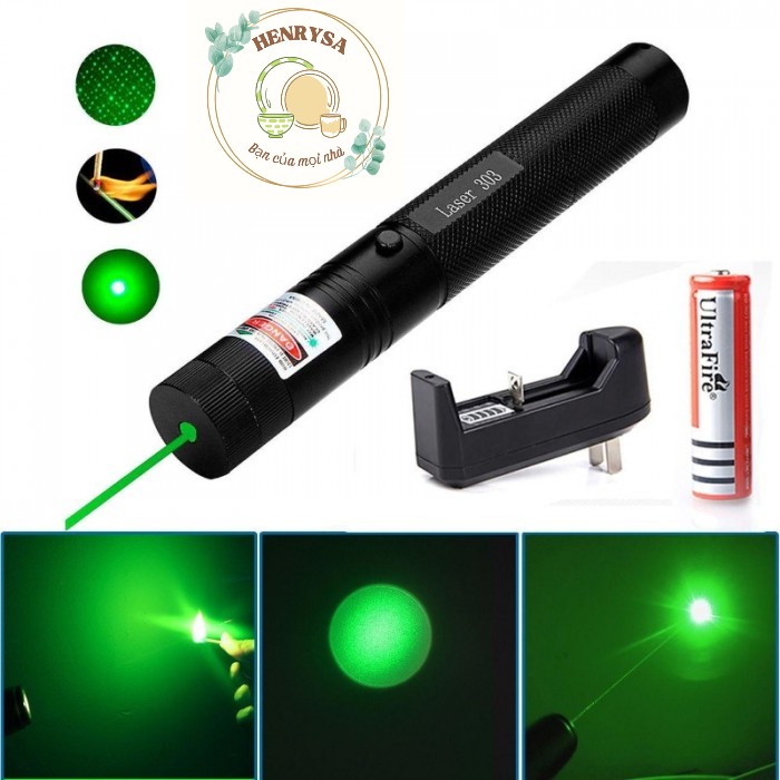 Đèn pin chiếu tia laser 303 - Bút thuyết trình (Kèm hộp+pin+sạc) - Hàng chính hãng