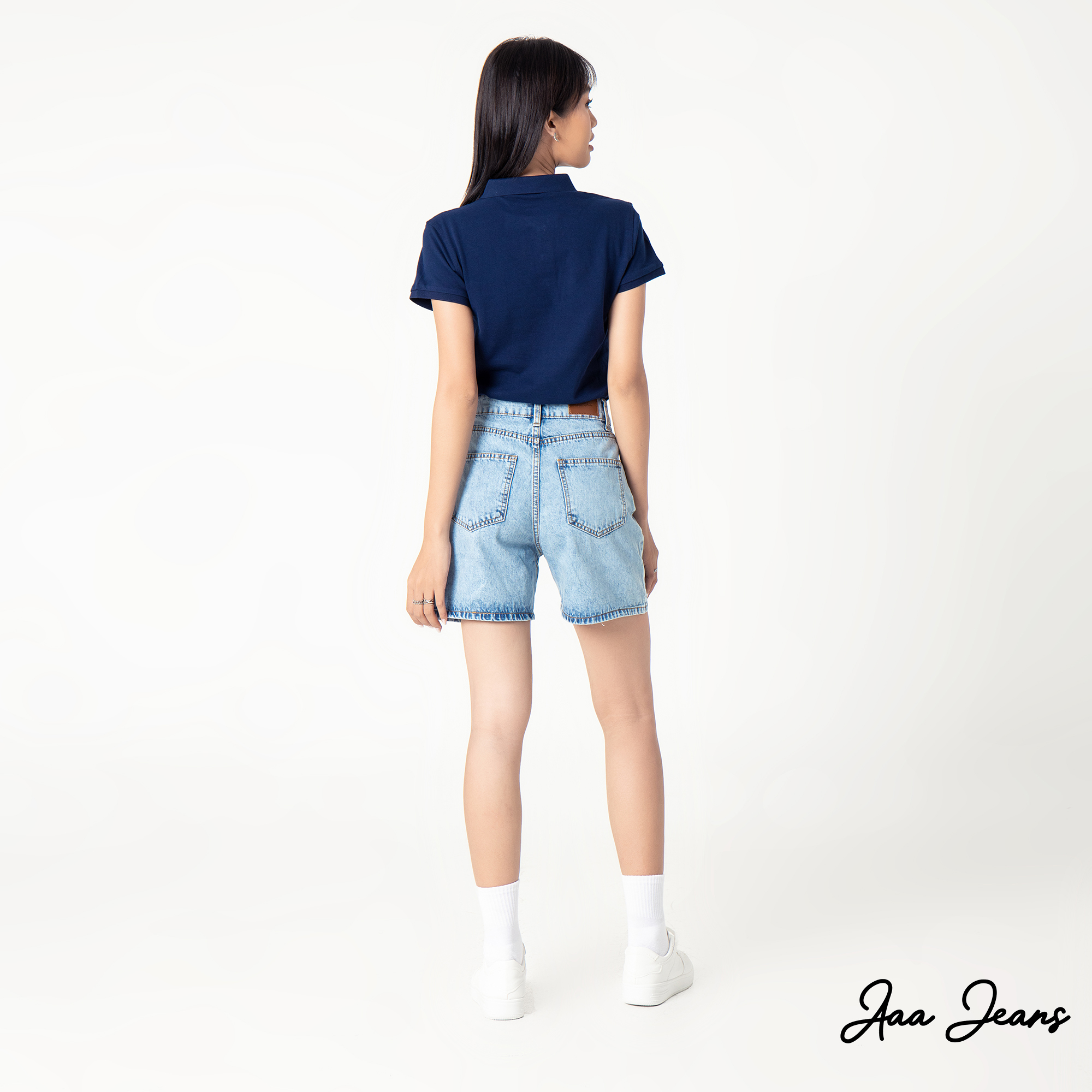 Quần short jean nữ lưng cao regular fit Aaa Jeans Silver Blue