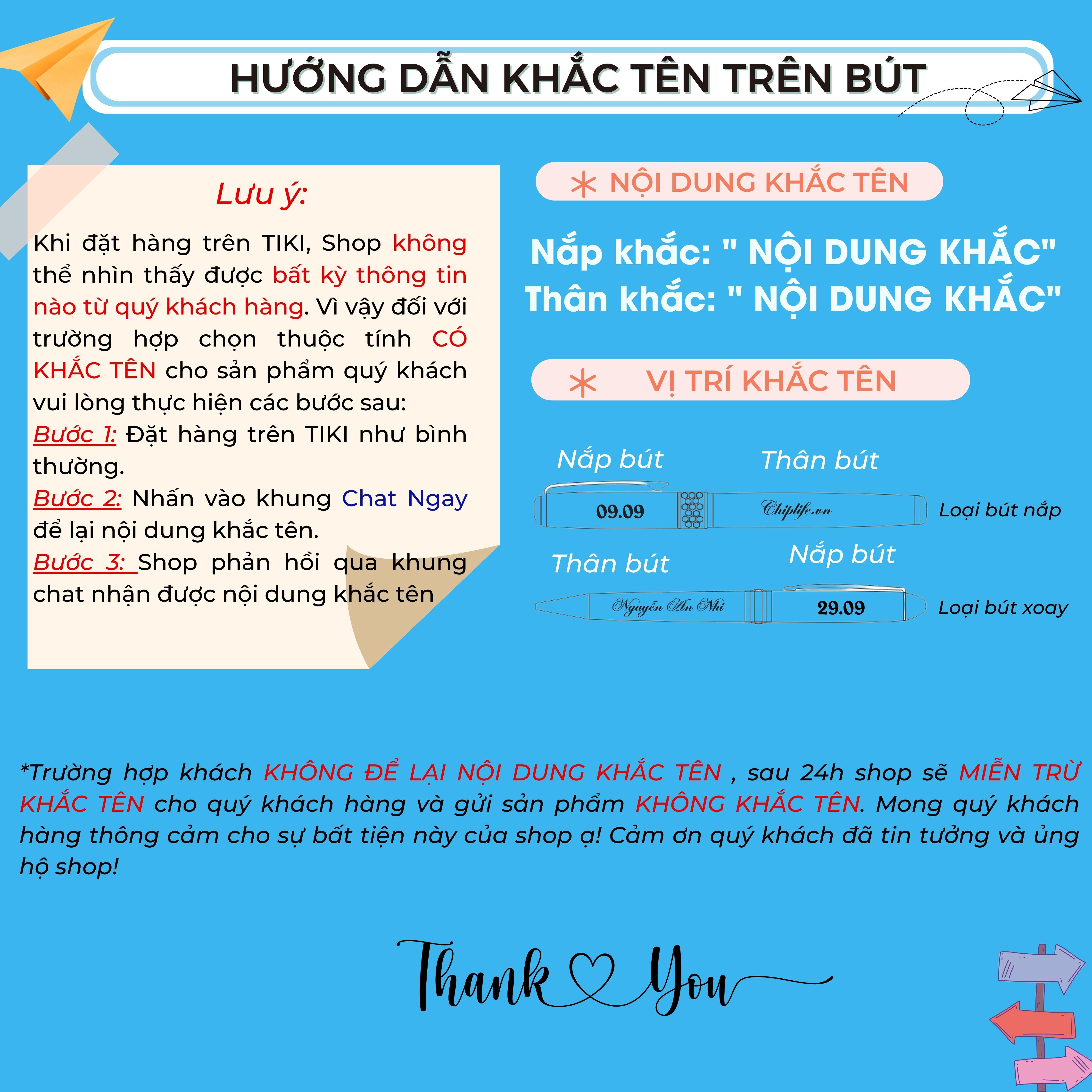 Bút kim loại nắp khắc tên PG026 - ngòi 0.5mm Penmall mực xanh + Hộp bút