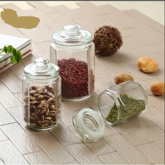 Hũ Thủy Tinh Lục Giác nắp Thủy tinh