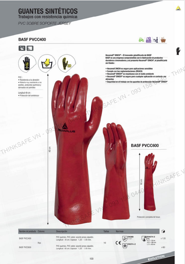 Găng tay chống hóa chất Deltaplus BASF PVCC400 bao tay chống xăng dầu, chống hóa chất - Plastic Coating Glove (Code 6116.10)