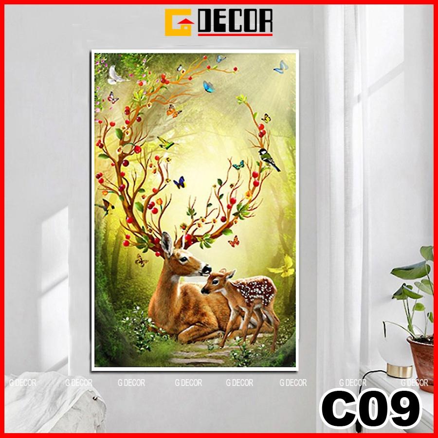 Tranh treo tường canvas 1 bức phong cách hiện đại Bắc Âu 09, tranh hươu tài lộc trang trí phòng khách, phòng ngủ, spa