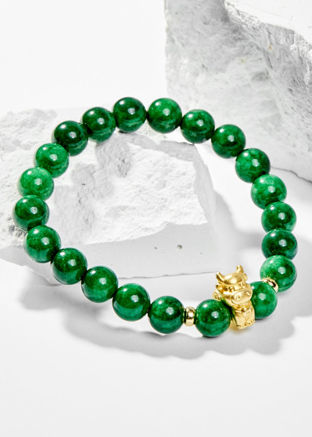 Vòng Tay Phong Thủy Nữ Đá Cẩm Thạch Sơn Thủy Phối Charm Tuổi Sửu Bạc Mạ Vàng 24K  Mệnh Mộc, Hỏa Ngọc Quý Gemstones