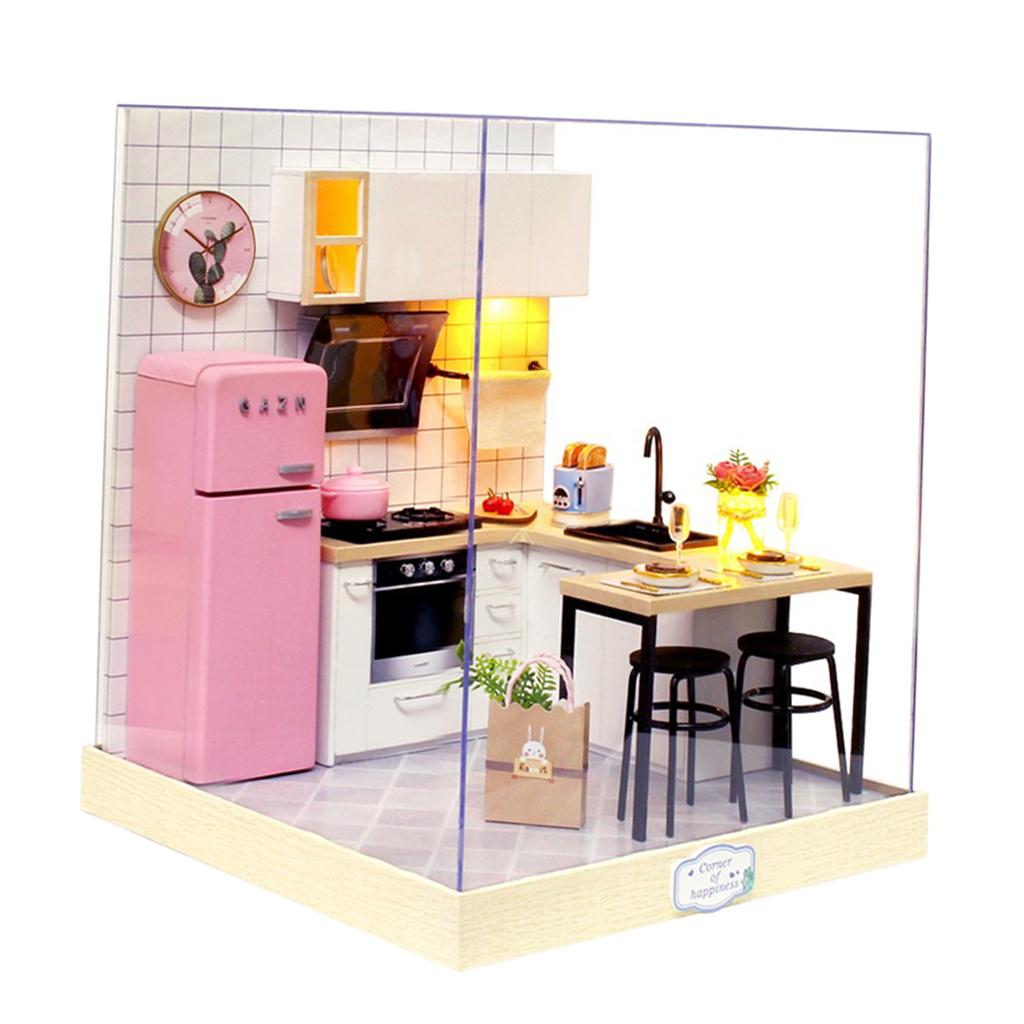 1/124 DIY Dollhouse Wooden Miniature Furniture Kit Mini 3D House with LED & Dustproof Cap, Best Birthday Gifts for Women & Girls